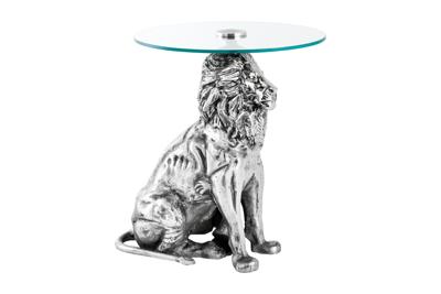 Side table WILDLIFE LION 60cm antique silver - 44826