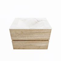 MONDIAZ VICA-DLUX 70cm badmeubel onderkast Washed Oak 2 lades. Inbouw wastafel CLOUD midden 1 kraangat, kleur Ostra. - thumbnail