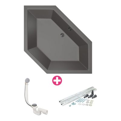 Hoekbad Xenz Society 145 | Inbouw | 145x145 cm | Incl.Badafvoer | Met overloop | Acryl | Antraciet mat