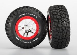 Tires & wheels, assembled, glued (SCT Split-Spoke chrome, red beadlock style wheel, BFGoodrich Mud-Terrain T/A KM2 tire, inserts) (2) (front/rear)
