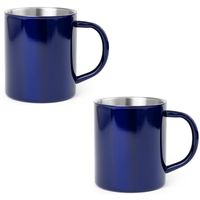 4x Drinkbekers/mokken blauw RVS 280 ml