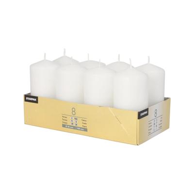 Stompkaarsen/zuilkaarsen set van 8x - fris wit - D5 x H10 cm - 16 branduren Stompkaarsen/zuilkaarsen set van 8x - fris wit - D5 x H10 cm - 16 branduren