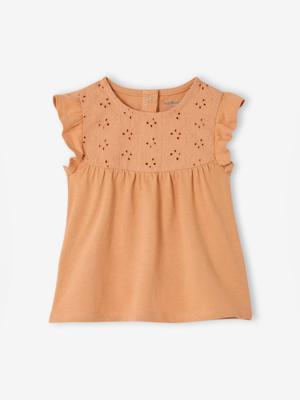 T-shirt met korte mouwen voor babymeisjes, geborduurd oudroze