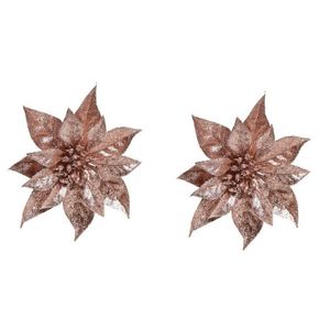 2x Kerstboomversiering bloem op clip oud roze kerstster 18 cm