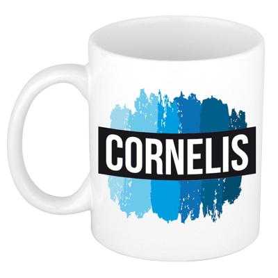 Cornelis naam cadeau koffie mok - beker - met blauw verfstrepen - Cadeau collega - vaderdag Cornelis naam cadeau koffie mok - beker - met blauw verfstrepen - Cadeau collega - vaderdag