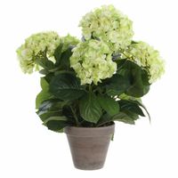 Lichtgroene Hydrangea/hortensia kunstplant 45 cm in grijze pot   -