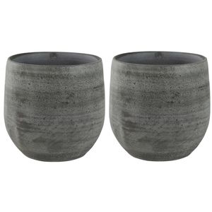 2x stuks plantenpotten/bloempotten in een strakke Modern design look mystic grijs Dia 15 cm en Hoogt