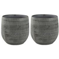 2x stuks plantenpotten/bloempotten in een strakke Modern design look mystic grijs Dia 15 cm en Hoogt