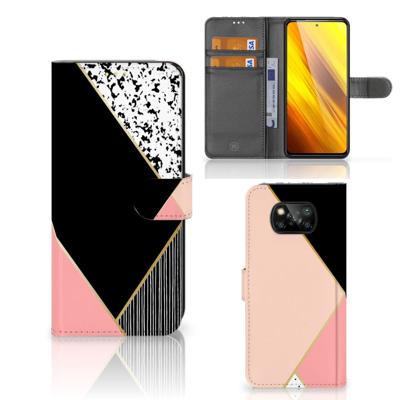Xiaomi Poco X3 | Poco X3 Pro | Book Case | Zwart Roze Vormen | Portemonnee hoesje