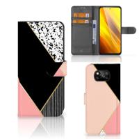 Xiaomi Poco X3 | Poco X3 Pro | Book Case | Zwart Roze Vormen | Portemonnee hoesje