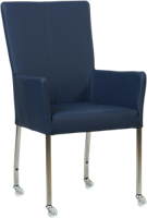Blauwe leren moderne eetkamerstoel Deal - met armleuning poot vierkant rvs met wiel - Hermes Leer Kobalt (blauw leer)