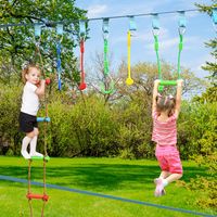 Ninja Warrior Set voor Kinderen 15M Slackline voor Kinderen Opknoping 9 Obstakels Verstelbaar Buiten Kleurrijk - thumbnail