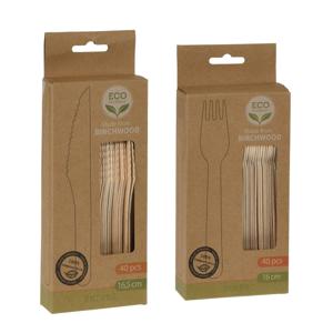 BBQ/verjaardag/camping bestek set - mes en vork - 40 personen - hout - 16cm - eco friendly - wegwerp