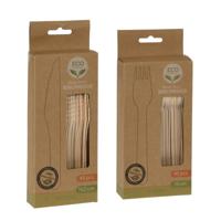 BBQ/verjaardag/camping bestek set - mes en vork - 40 personen - hout - 16cm - eco friendly - wegwerp - thumbnail