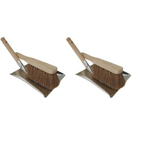 Stoffer en blik set verzinkt/hout - 2x - kokosharen - voor buiten - 23 x 21 cm