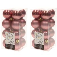 32x Oud roze kerstballen 4 cm kunststof mat/glans - thumbnail