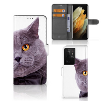 Samsung Galaxy S21 Ultra Telefoonhoesje met Pasjes Kat - thumbnail