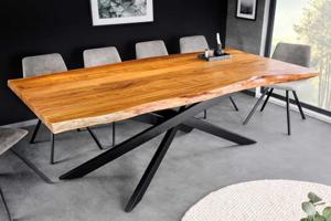 Massief houten eettafel MAMMUT 200cm acacia zwart metalen boomrand 6cm tafelblad - 43784