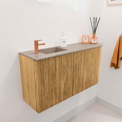 Toiletmeubel Mondiaz Joya Dlux | 81.6 cm | Meubelkleur Oak | Faye wastafel Saba Wasbak Links | 1 kraangat