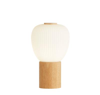 Tafellamp Ella - Wood & Opal Ribbed Glass