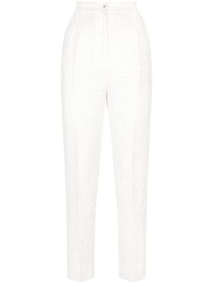 Dolce & Gabbana pantalon à fleurs en brocart - Blanc