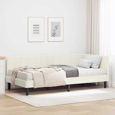 Hoekbedframe met matras Crème 90 x 200 cm Fluweel