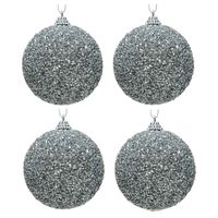 6x Zilveren glitter kralen kerstballen 8 cm kunststof - thumbnail
