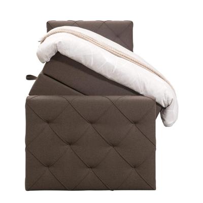 Leen Bakker - Boxspring Met Opbergruimte En Voetbord Liv Geruit - Donker - 90x200cm - Stof - Bruin
