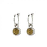 Biba Hang Oorbellen Zilver met Swarovski Steentje Khaki