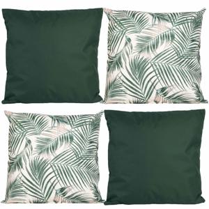 Bank/tuin kussens set - voor binnen/buiten - 4x stuks - groen/palm print - 45 x 45 cm