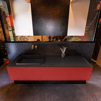 Badkamermeubelset Mondiaz Erin 150 cm met 1 Lade met RIDGE Wastafel Links Urban Zonder Kraangaten Greeploos Mat Fire