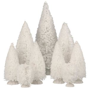 18x stuks kerstdorp onderdelen miniatuur kerstbomen/dennenbomen wit - Kerstdorpen
