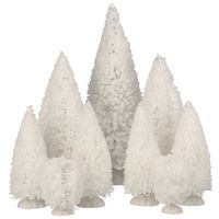 9x stuks kerstdorp onderdelen miniatuur kerstbomen/dennenbomen wit - Kerstdorpen - thumbnail