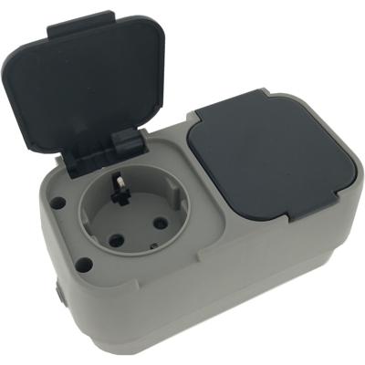Benson wandstopcontact - 2x - IP54 - 2-voudig - buiten - spatwaterdicht - randaarde en klep