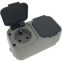 Benson wandstopcontact - 2x - IP54 - 2-voudig - buiten - spatwaterdicht - randaarde en klep