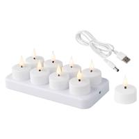 Oplaadbare LED theelichtjes/waxinelichtjes - 8x st - wit - D4 cm -met oplaadstation en USB