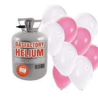Helium tank met roze en witte ballonnen 50 stuks