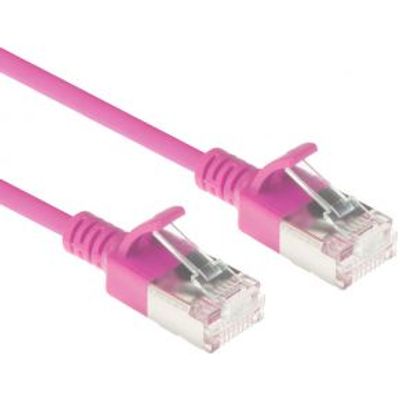 ACT Roze 1 meter LSZH U/FTP CAT6A datacenter slimline patchkabel snagless met RJ45 connectoren