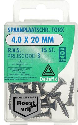 Sp.pl.schr.torx 4,0x20mm rvs 15st - Deltafix