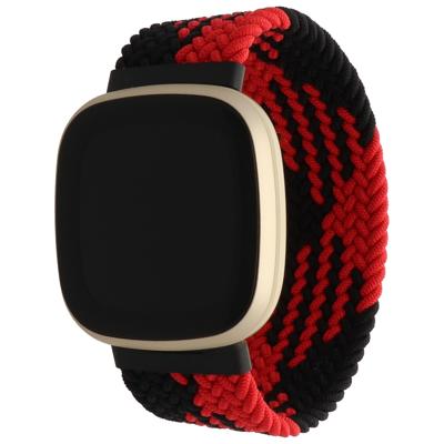 Fitbit Versa 3 / Sense Nylon Gevlochten Solo Band - Rood Zwart Fitbit Versa 3 / Sense Nylon Gevlochten Solo Band - Rood Zwart