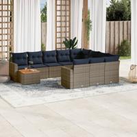 11-delige Loungeset met kussens poly rattan grijs