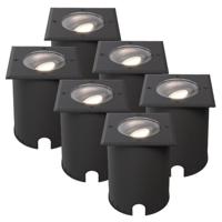 Set van 6 Cody LED Grondspots Zwart - GU10 4,5 Watt 345 lumen dimbaar - 4000K neutraal wit - Kantelbaar - Overrijdbaar - Vierkant - IP67 waterdicht