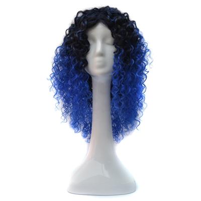 T191006 Europese en Amerikaanse pruik hoofddeksels met korte en kleine krullend haar voor vrouwen (Sapphire Blue)