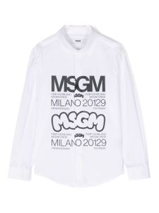 MSGM Kids chemise en popeline à logo imprimé - Blanc