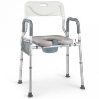 Toiletstoel voor Senioren in Hoogte Verstelbare Nachustoel met Beklede Zitting en Armleuningen Toiletbril met Afneembare Emmer Douchestoel Toiletverhoger