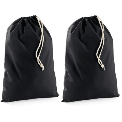 Zwart katoenen canvas opberg tasjes met afsluitkoord - 10x stuks - 25 x 30 cm - cadeau tasje/goodie