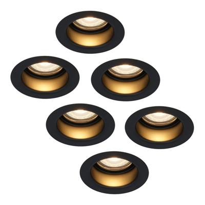 Set van 6 Mari LED inbouwspots verzonken - 4 Watt 345 lumen - 2700K warm wit - GU10 - Dimbaar - Rond - IP65 Waterdicht - Zwart - Anti-glare