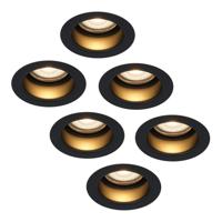 Set van 6 Mari LED inbouwspots verzonken - 4 Watt 345 lumen - 2700K warm wit - GU10 - Dimbaar - Rond - IP65 Waterdicht - Zwart - Anti-glare