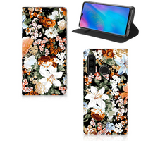 Smart Cover voor Huawei P30 Lite New Edition Dark Flowers - thumbnail