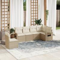 6-delige Loungeset met kussens poly rattan beige